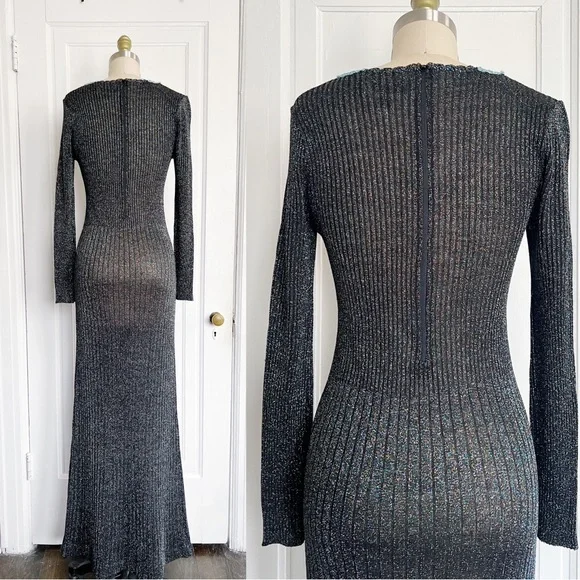 vintage • 1970s Wenjilli lurex maxi dress gown ribbed knit metallic sparkle 70s - Picture 11 of 11